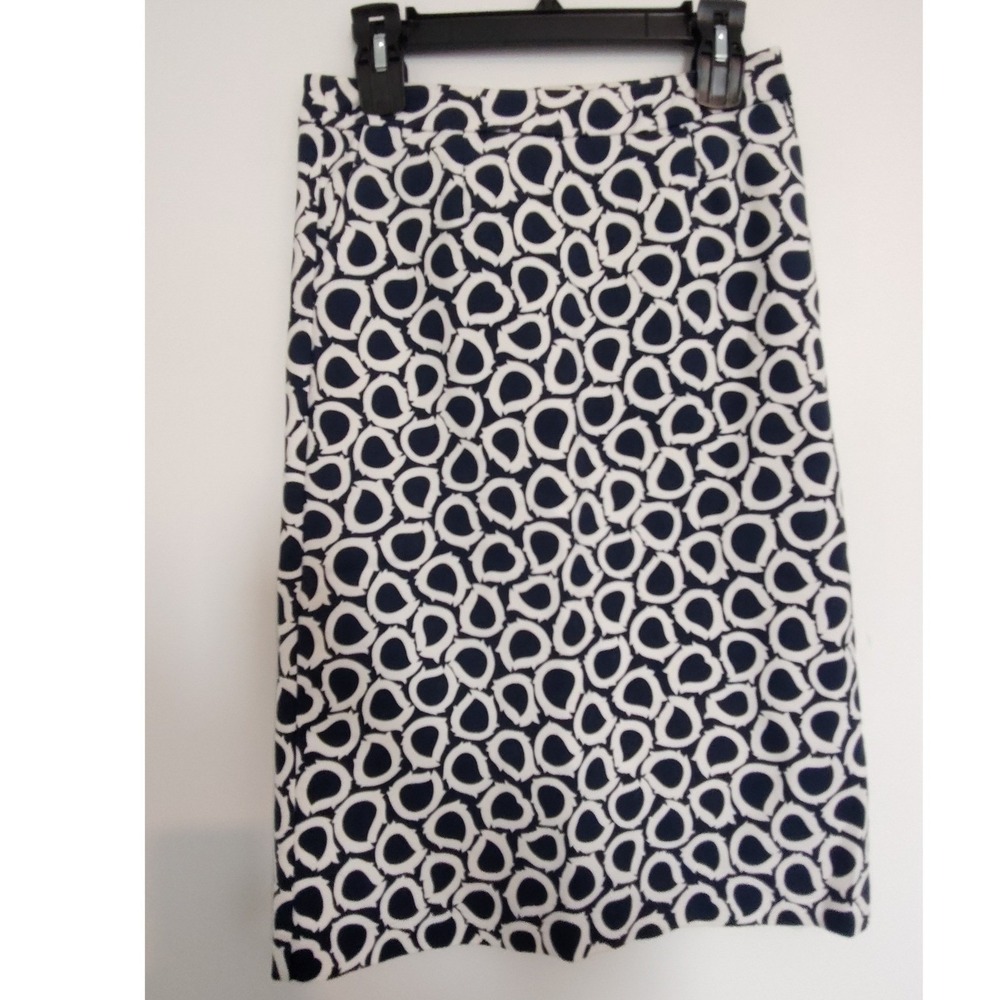 Boden Navy Blue White Geometric Circle Print Pencil Skirt US 6R Cotton Blend